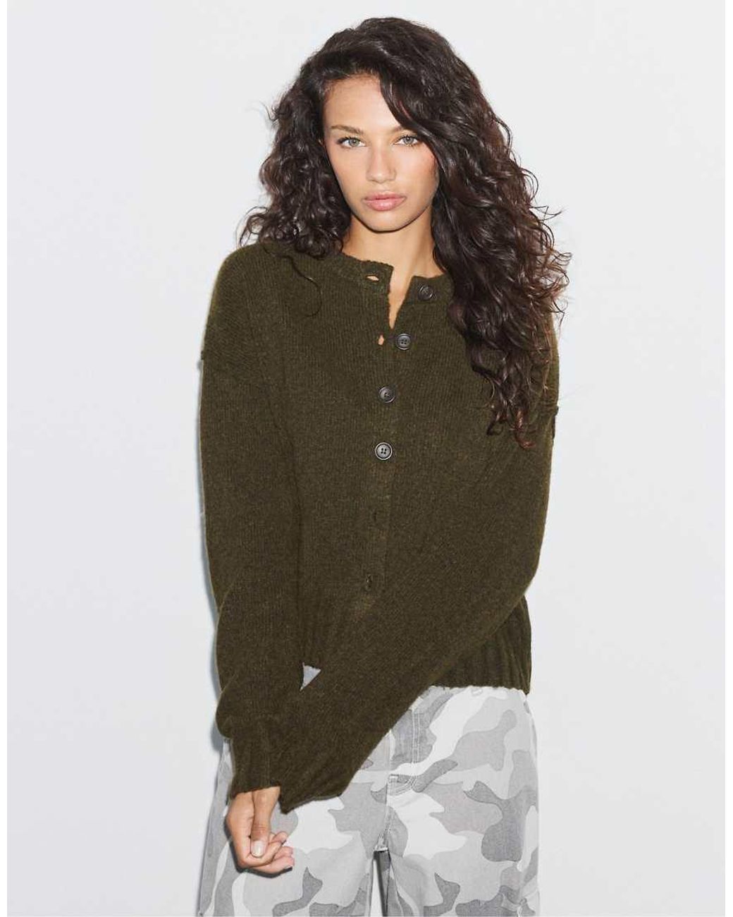 Stradivarius Green Oversize Knit Cardigan
