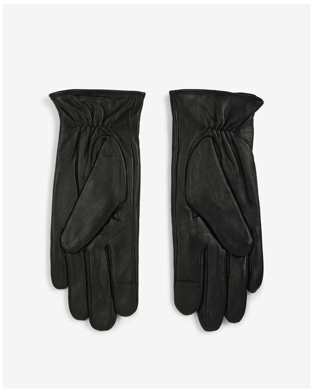 Barney's Originals Black Real Leather Gloves With Buckle Trim