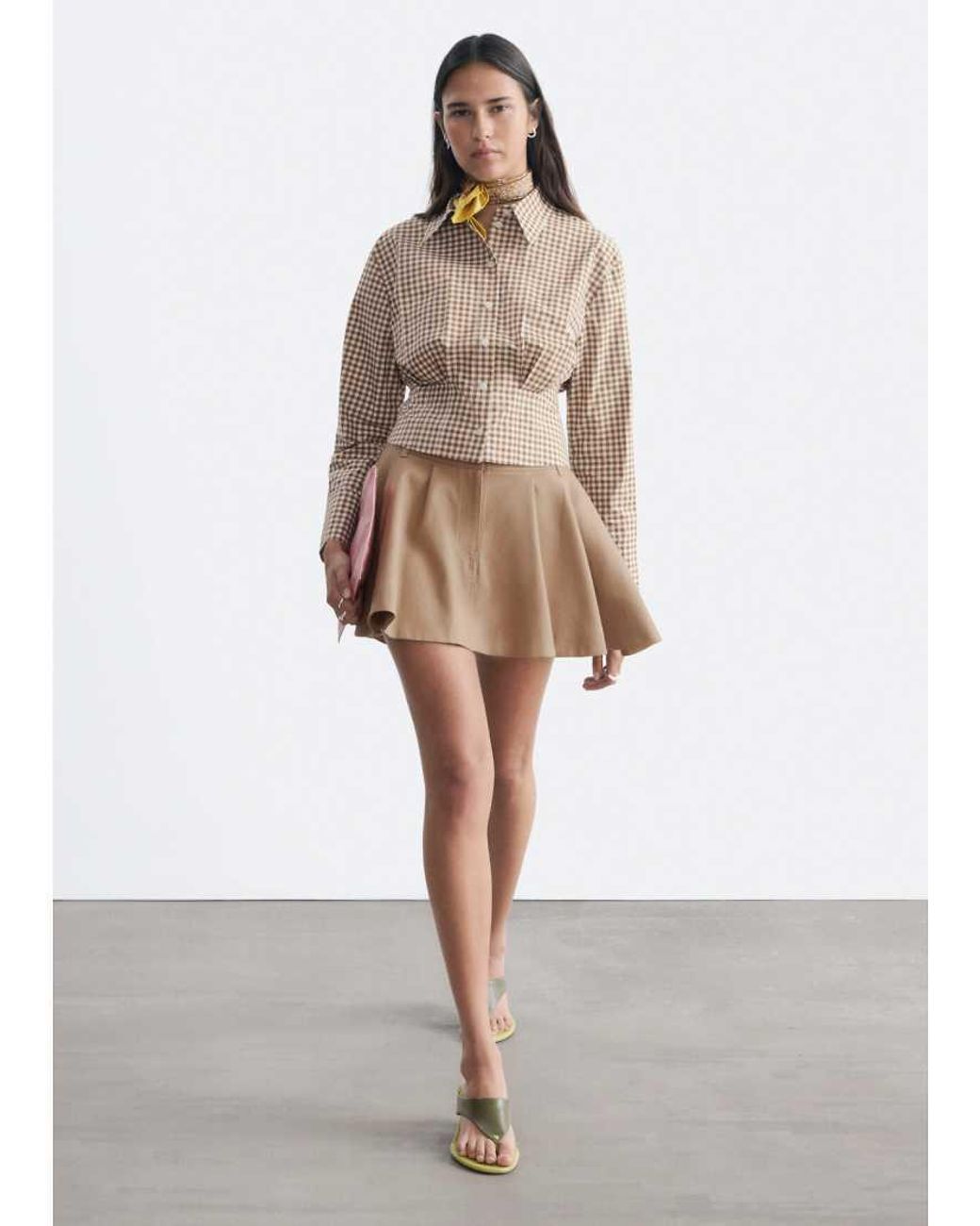 & Other Stories Brown Pure Cotton Shirt With Cinch Waist Detail