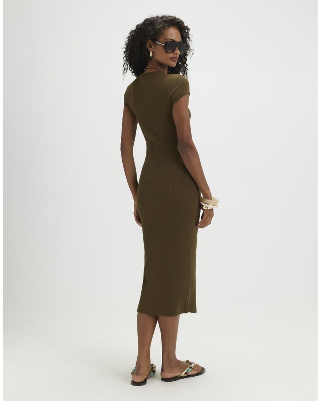 River Island Green Cotton Blend Cap Sleeve Midi Dress