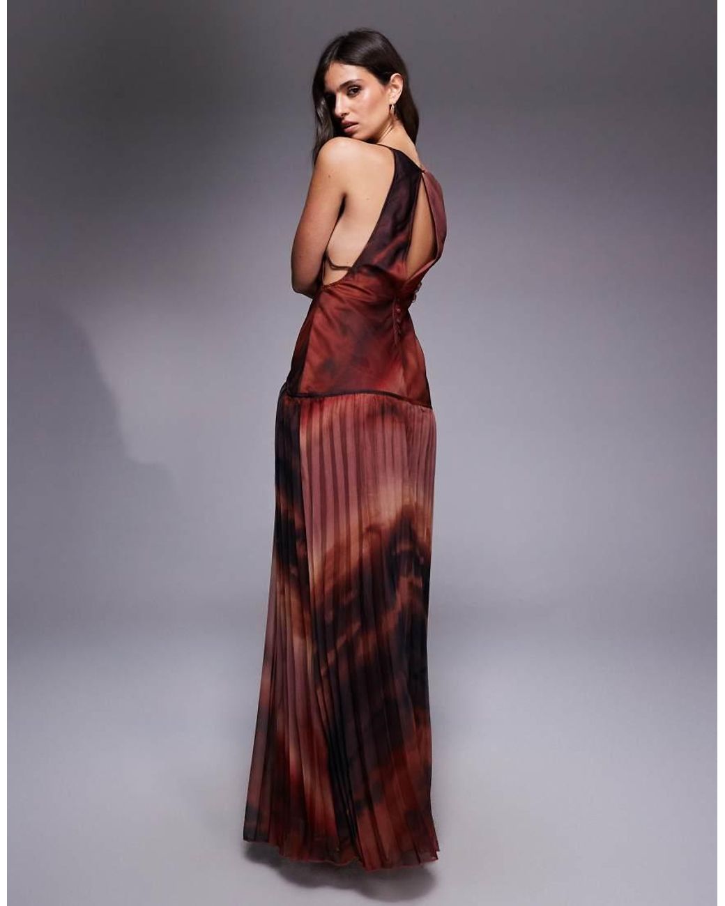 ASOS Purple Square Neck Dropped Waist Maxi Dress With Pleated Skirt