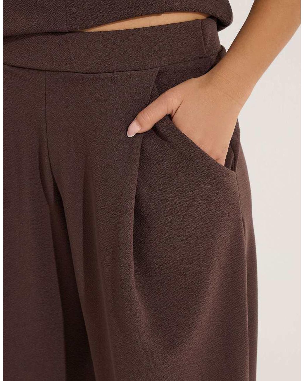 PixieGirl Brown Petite Jersey Pleated Barrel Trousers