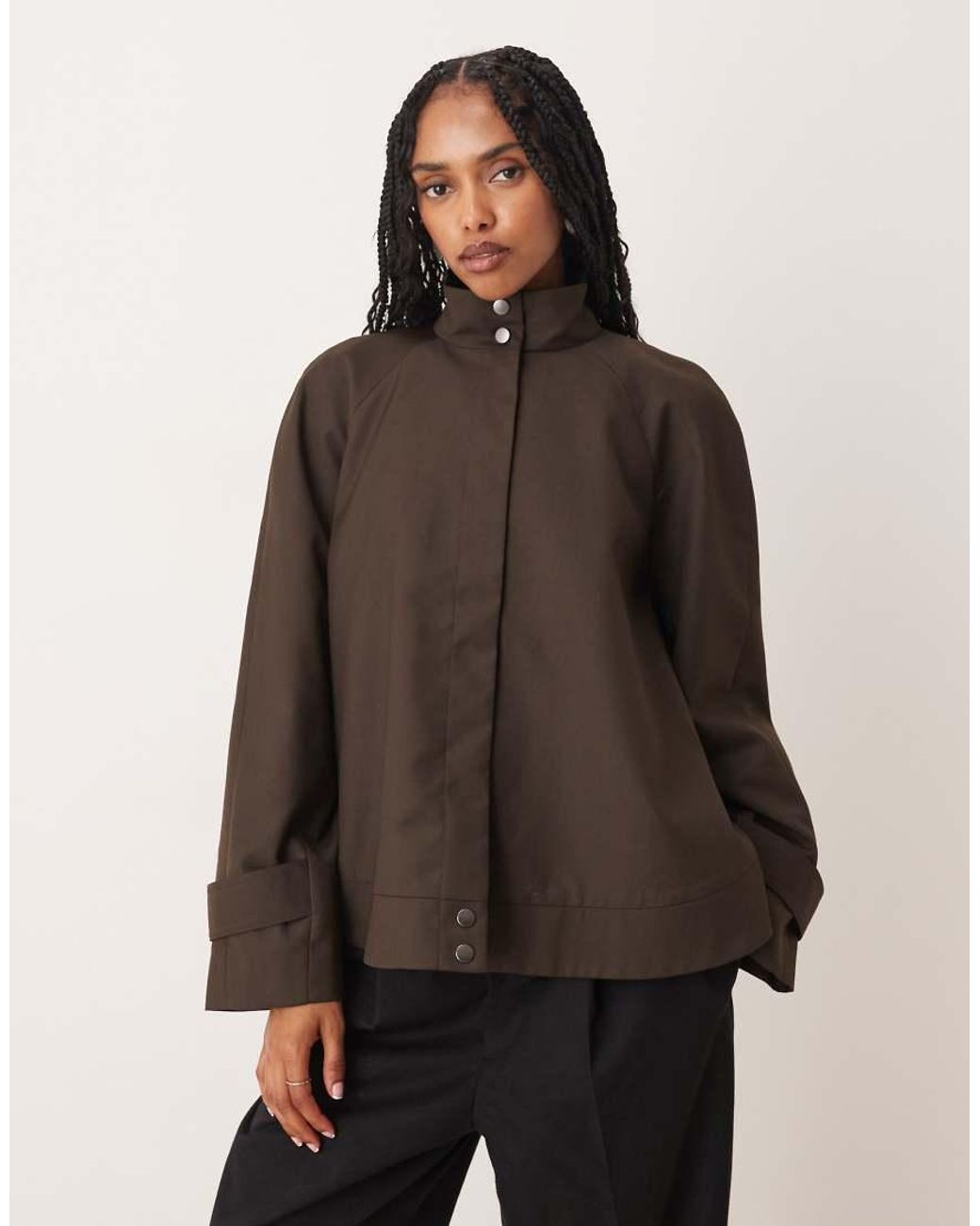 ASOS Brown Tailored Raglan Sleeve High Neck Swing Jacket