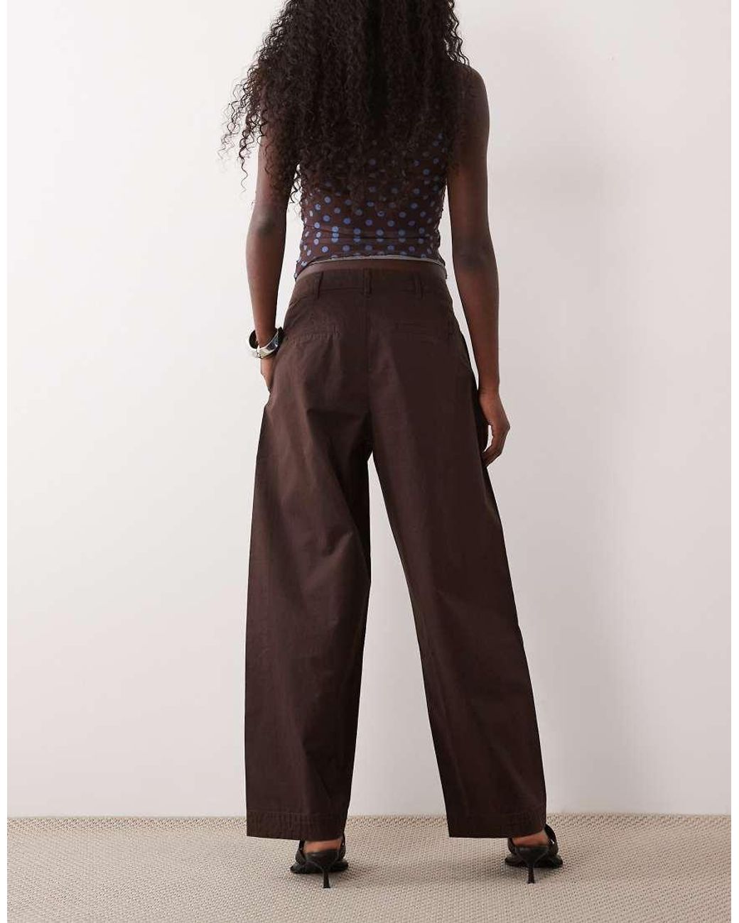 Nobody's Child Brown Artie Cotton Twill Pleat Barrel Leg Cropped Trousers