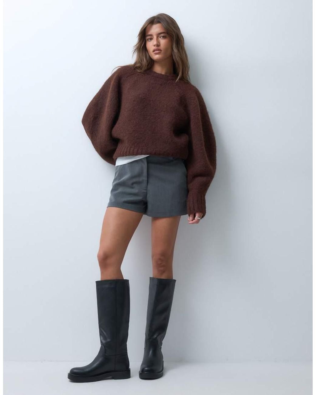 ASOS Brown Extreme Sleeve Waisted Sweater