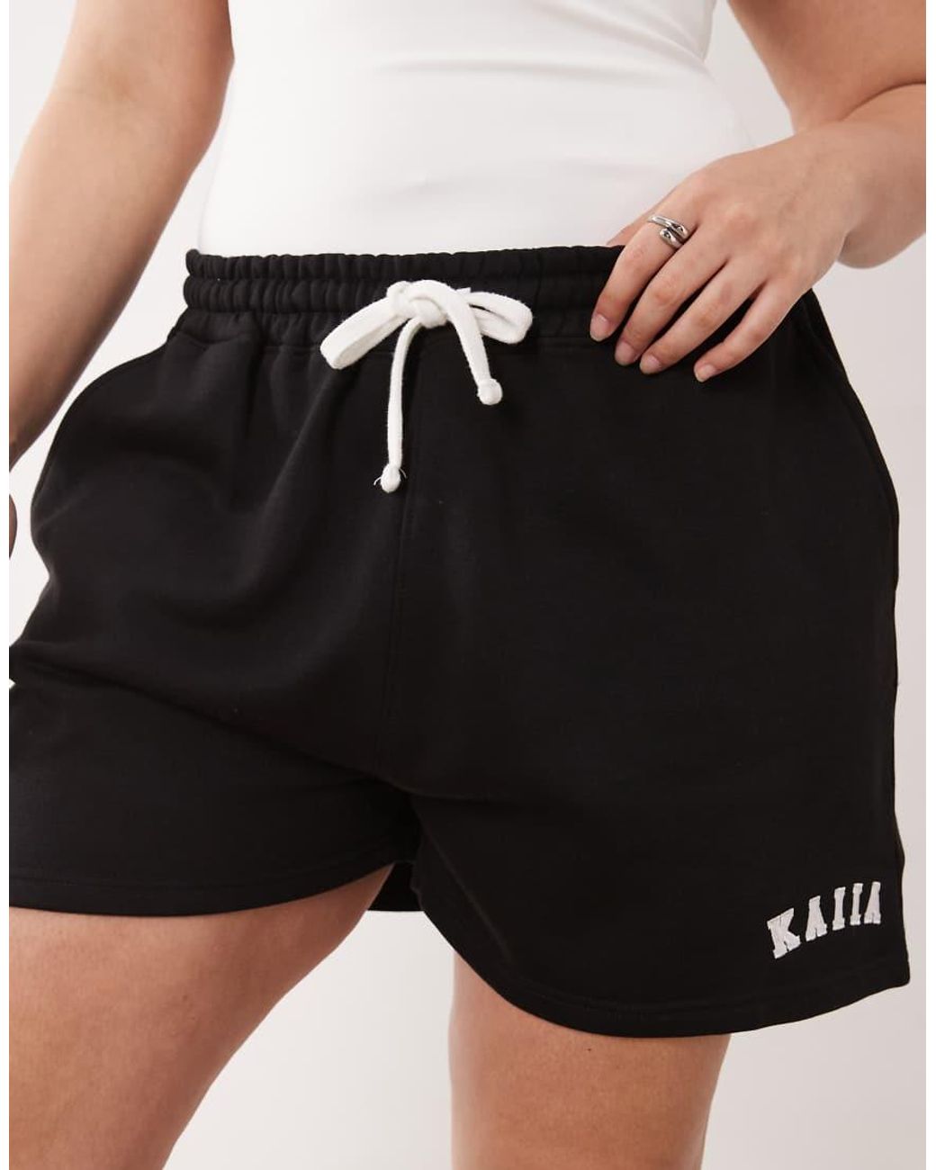 Kaiia Black Plus Cotton Rich Embroidered Logo Sweat Shorts Co-ord