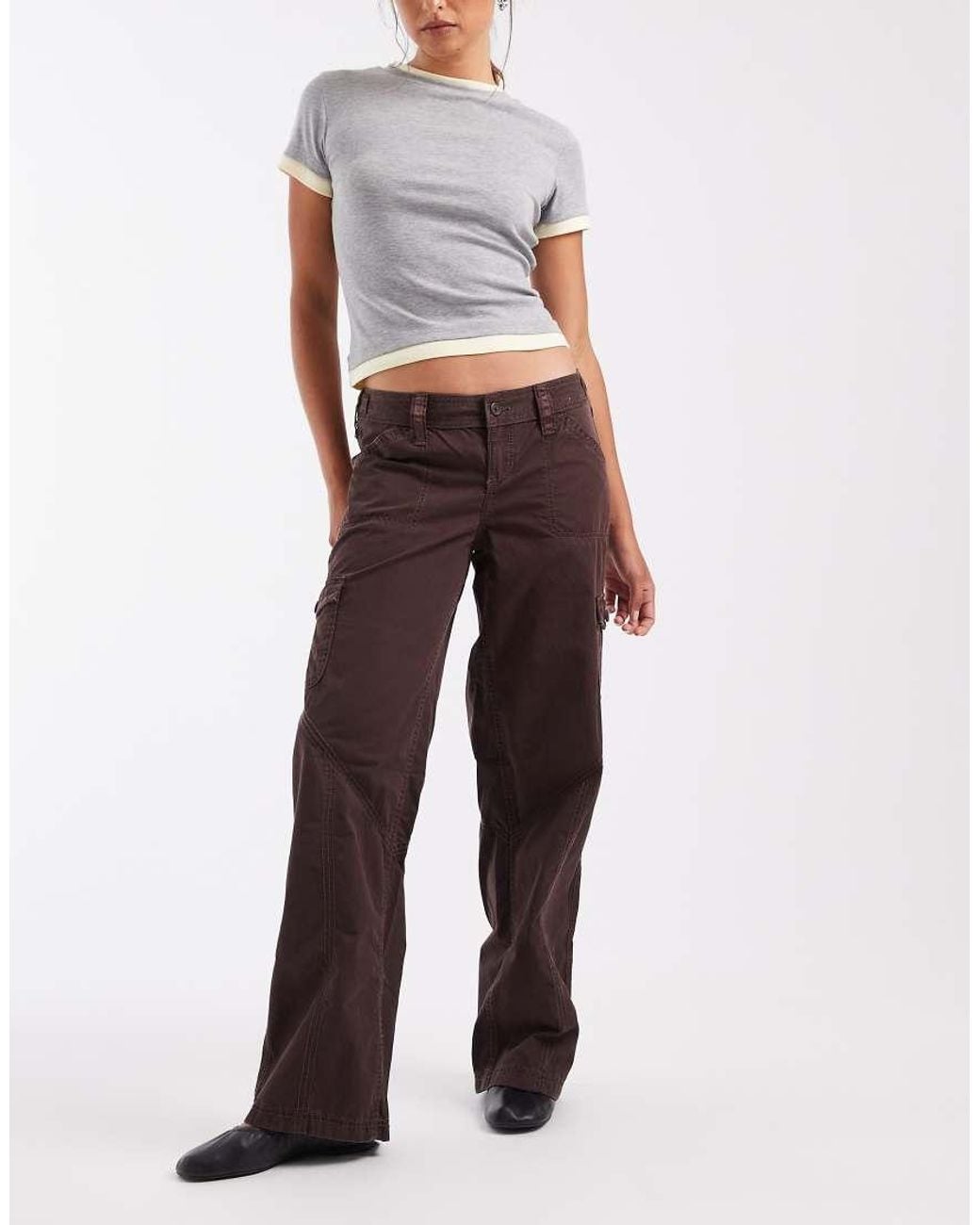 Hollister Brown Low Rise Wide Leg Adjustable Waist Pants