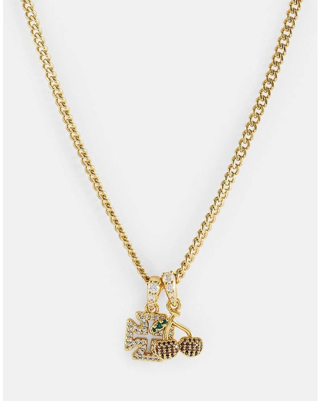 CERNUCCI Metallic Micro Iced Cross & Cherry 10Mm Necklace