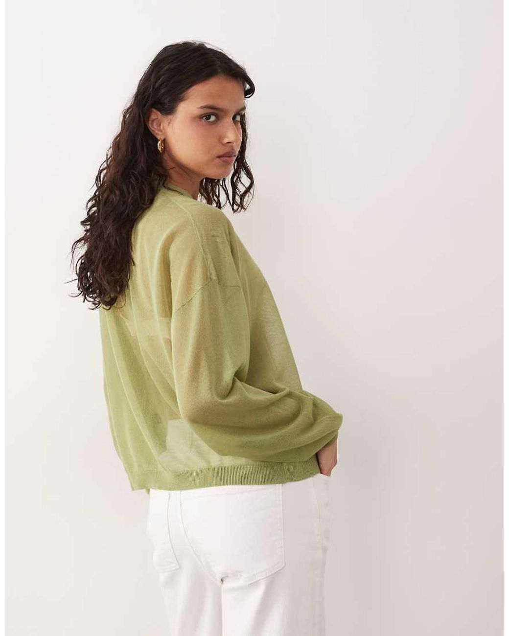 ASOS Green Sheer Knit Long Sleeve Top