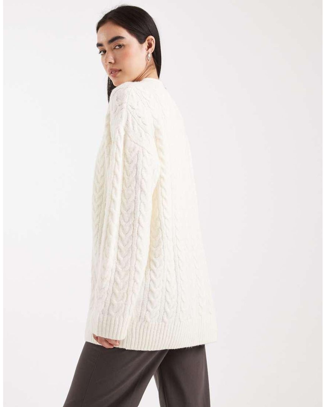Miss Selfridge Natural Oversized Longline Cable Cardigan