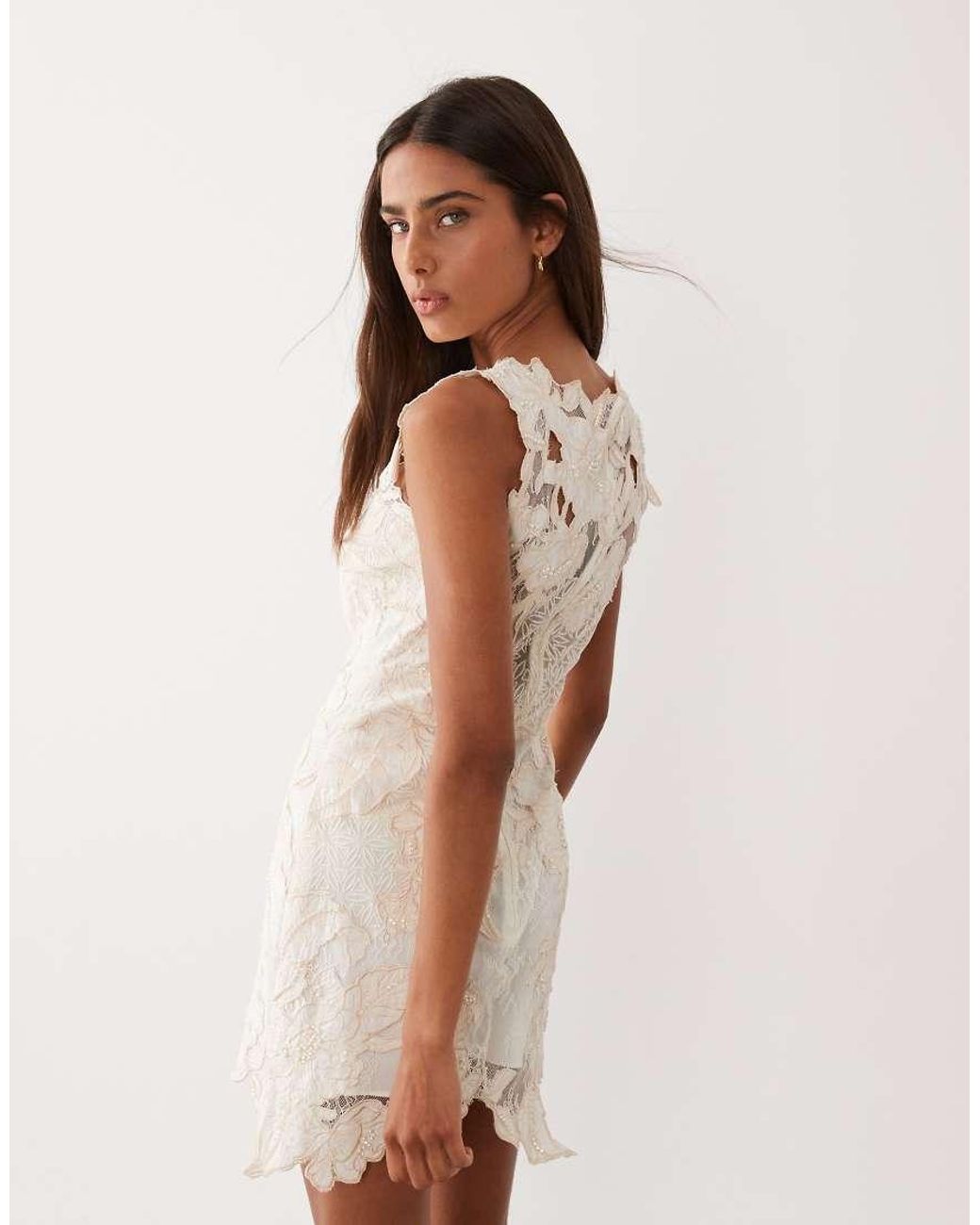 ASOS Natural Floral And Lace Applique Mini Wedding Dress