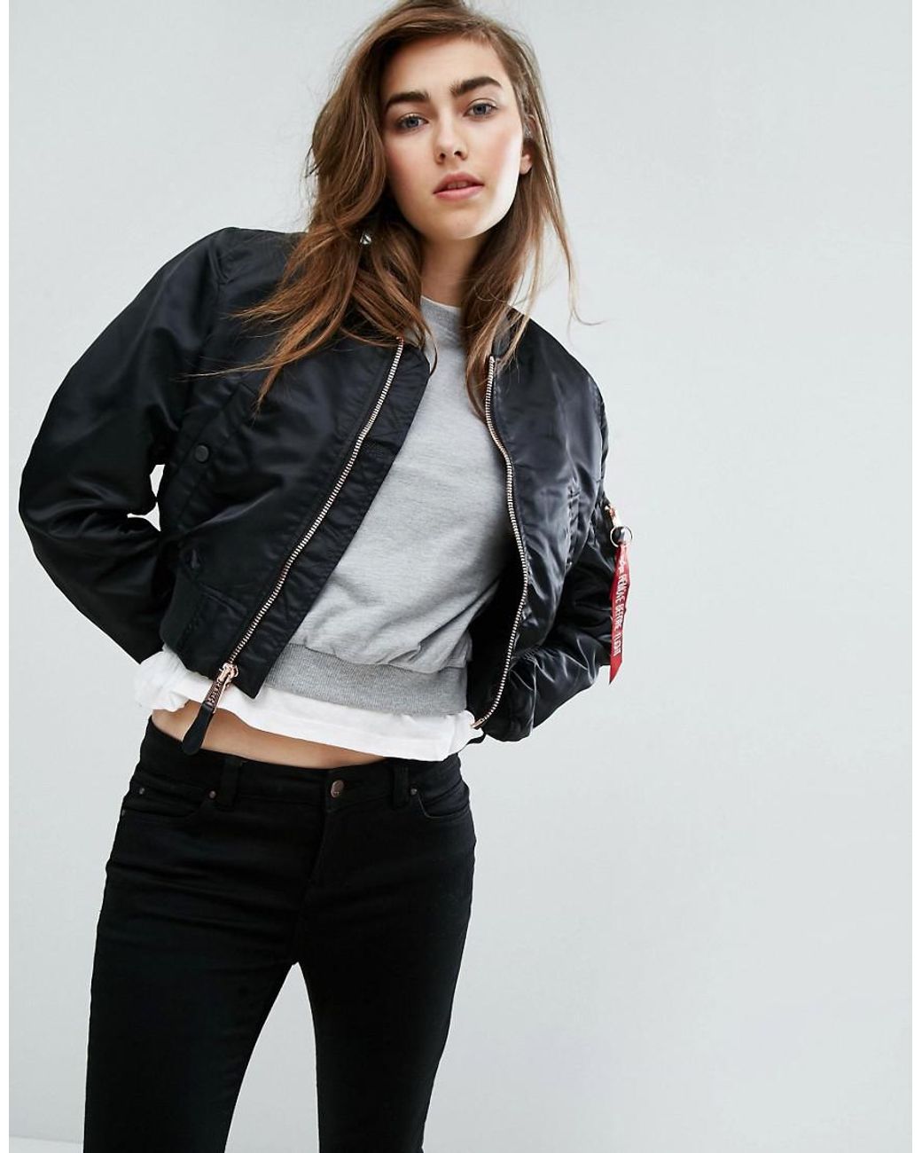 Alpha Industries Ma-1 Cropped Bomber Jacket With Rose Gold Zip in Black |  Lyst Canada