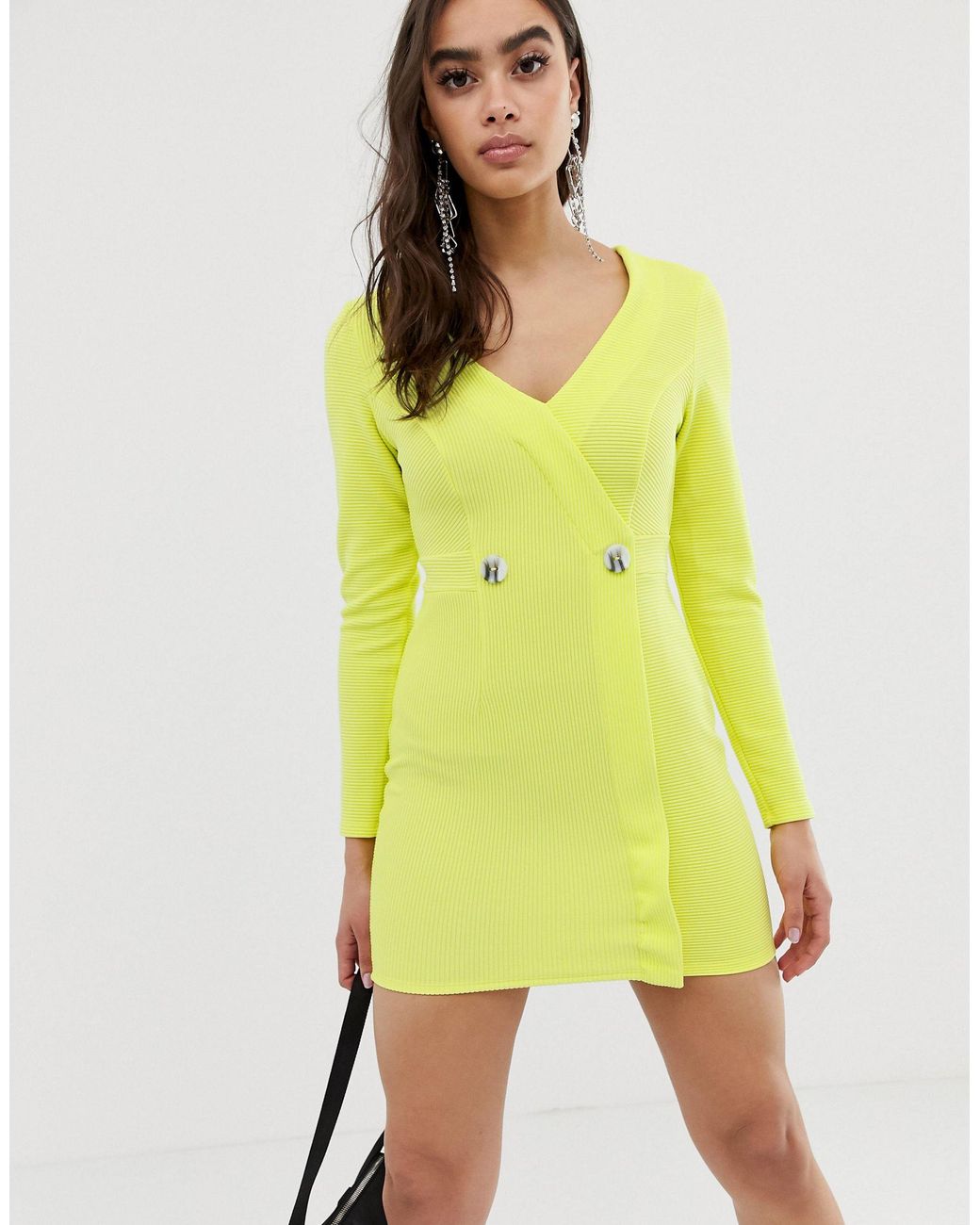ASOS Geripptes Smoking Kleid in Gelb Lyst DE