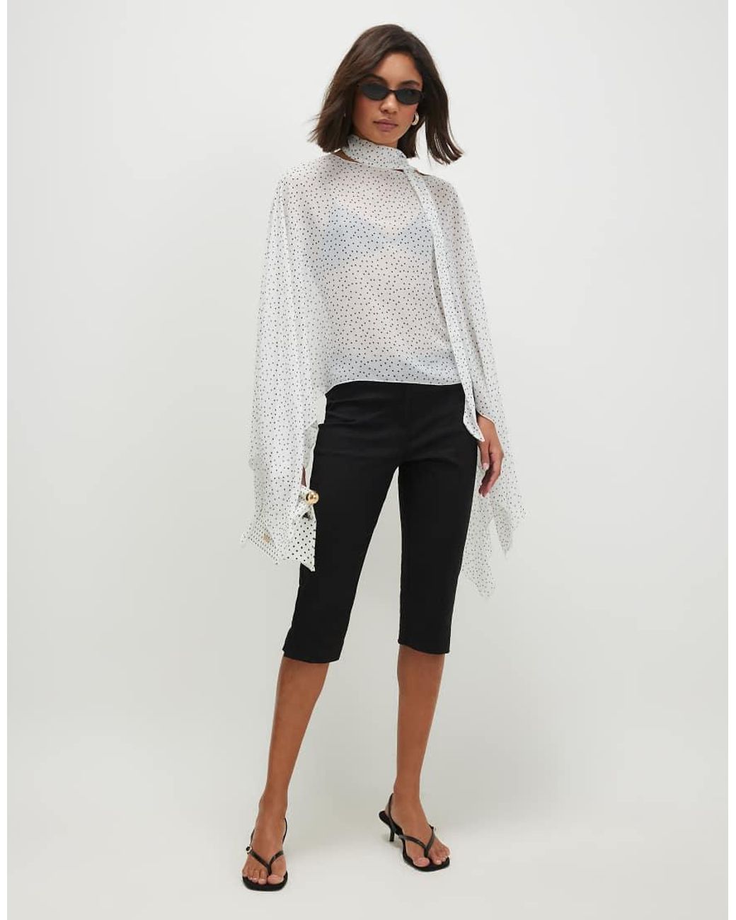 River Island Gray Chiffon Polka Dot Scarf Cape