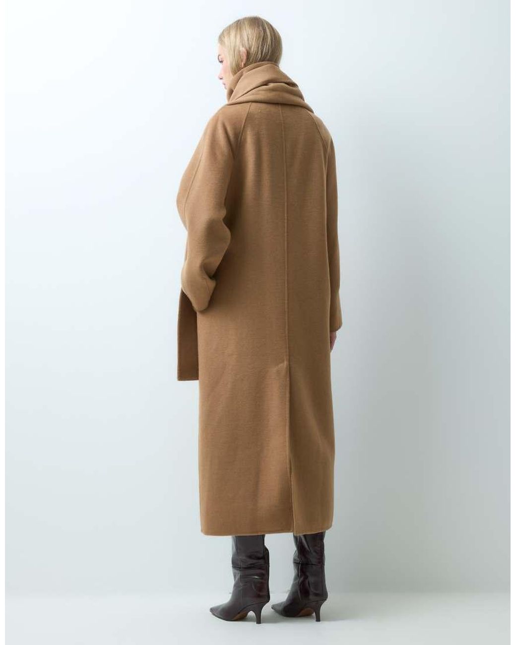 Mango Natural Wool Mix Scarf Detail Long Tailored Coat