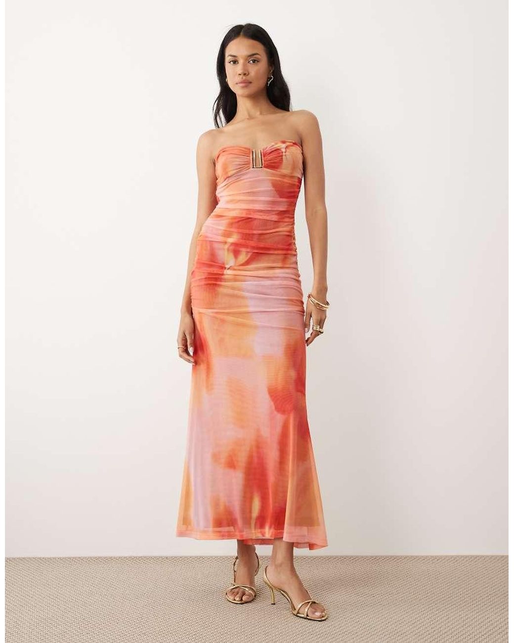 Bardot Pink Stephanie Strapless Mesh Maxi Dress With Metal Hardware