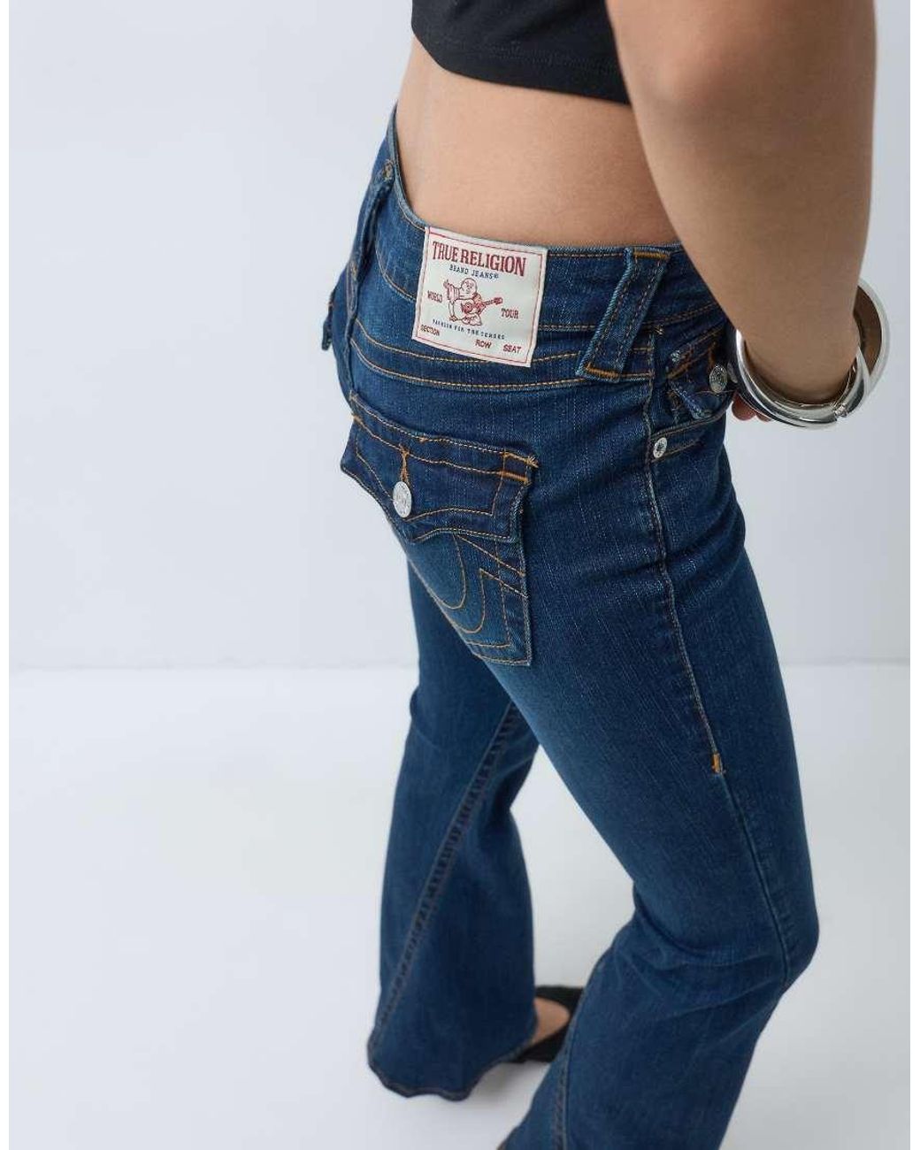 True Religion Blue Mid Rise Joey Flap Flare Jeans