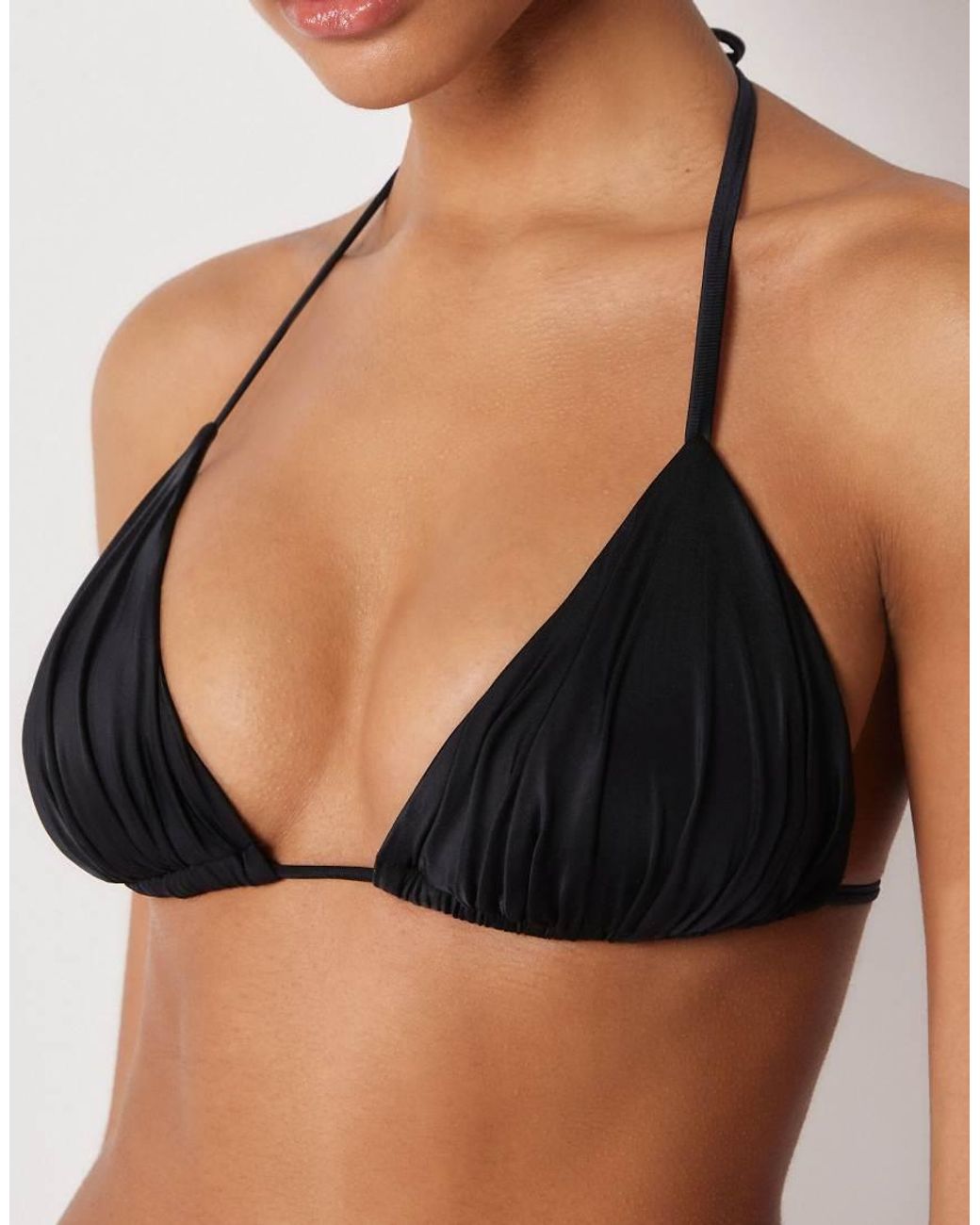 Calzedonia Black Shiny Satin Triangle Bikini Top