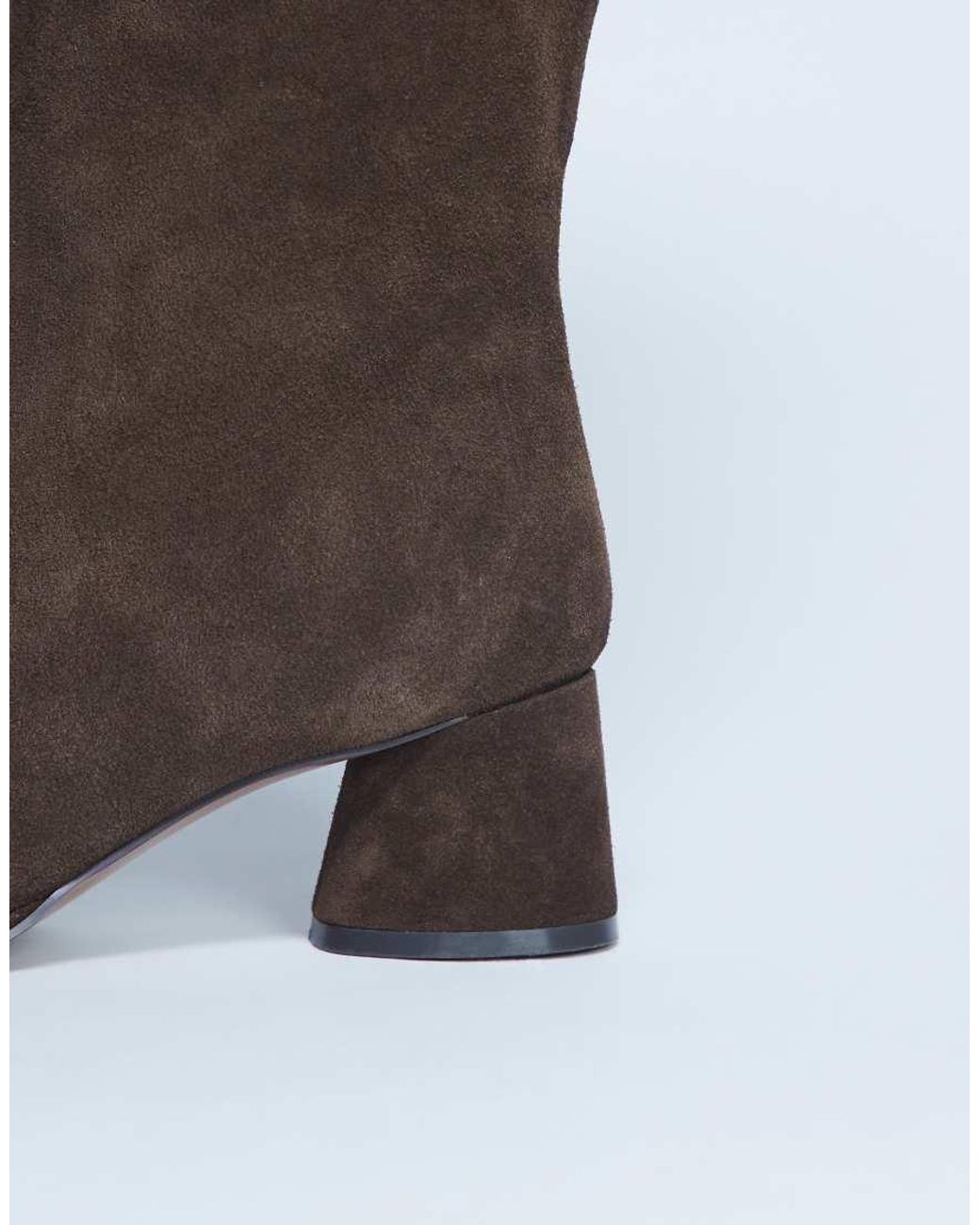 TOPSHOP Brown Thea Real Suede Knee High Block Heel Boot