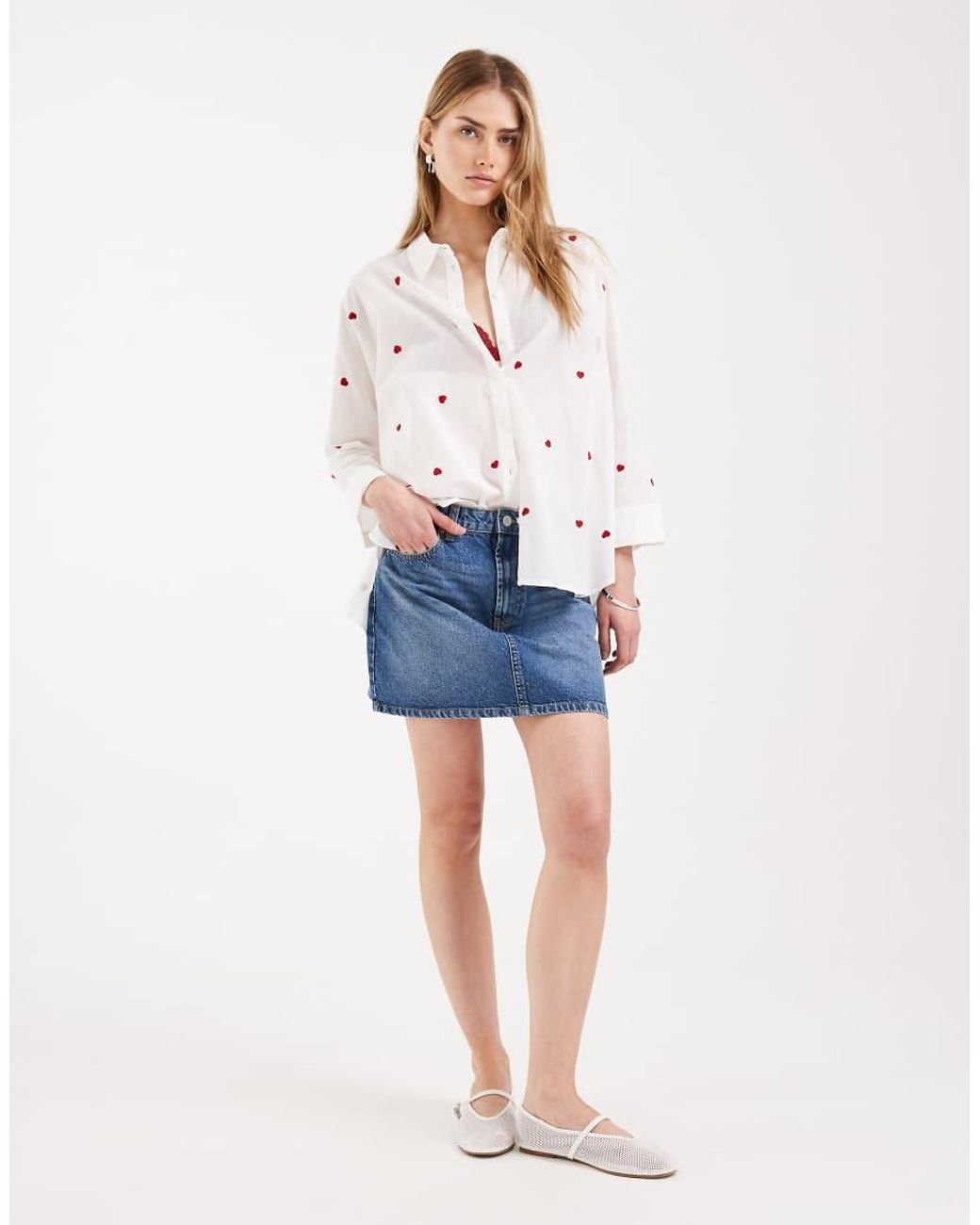 ONLY Natural Boxy Shirt With Heart Embroidery