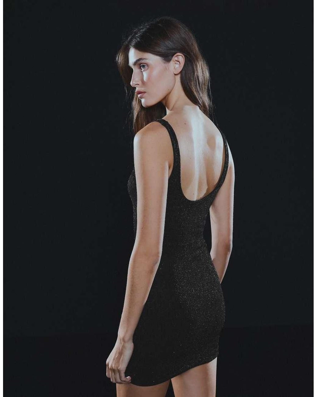 Bershka Black Metallic Thread Strappy Mini Dress