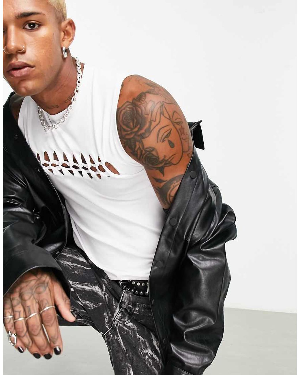 ASOS White Muscle Crop Vest With Chest Cut Out for men