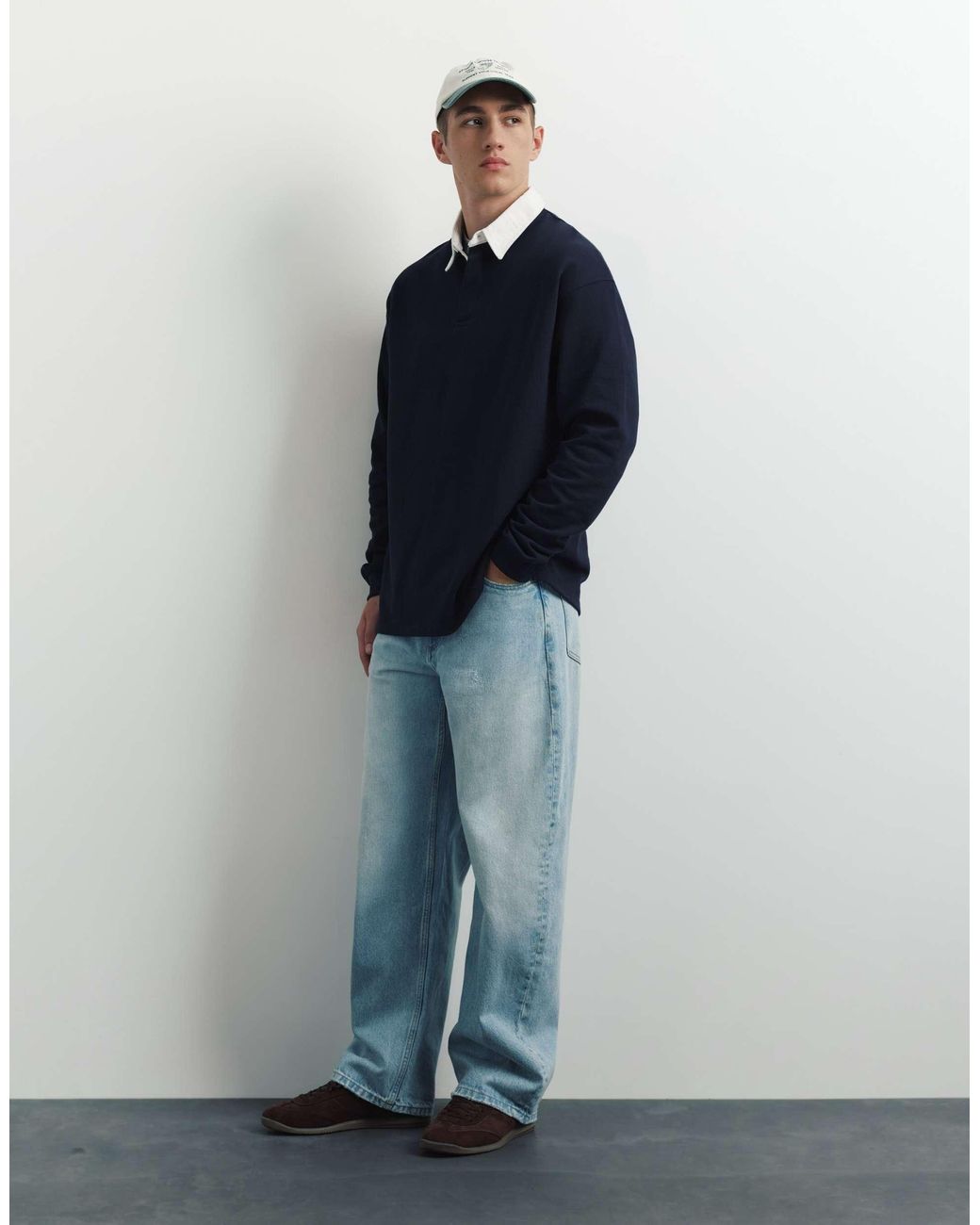 Pull&Bear Langarm-polohemd in Blue für Herren