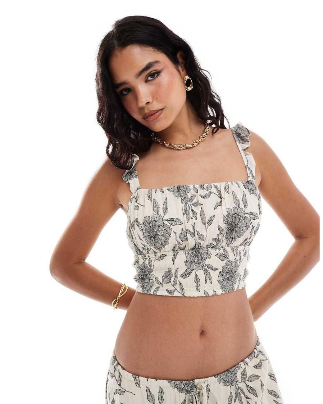Abercrombie & Fitch White Co-ord Crinkle Texture Ruffle Top