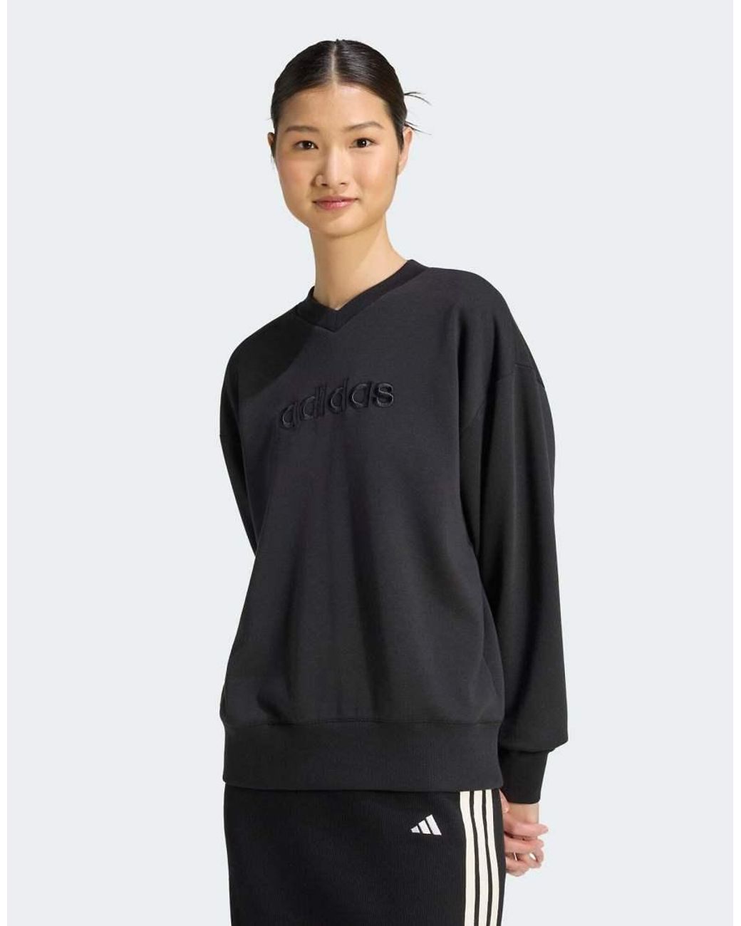 Adidas Originals Black Seasonal Essentials Satin V-Neck Sweatshirt