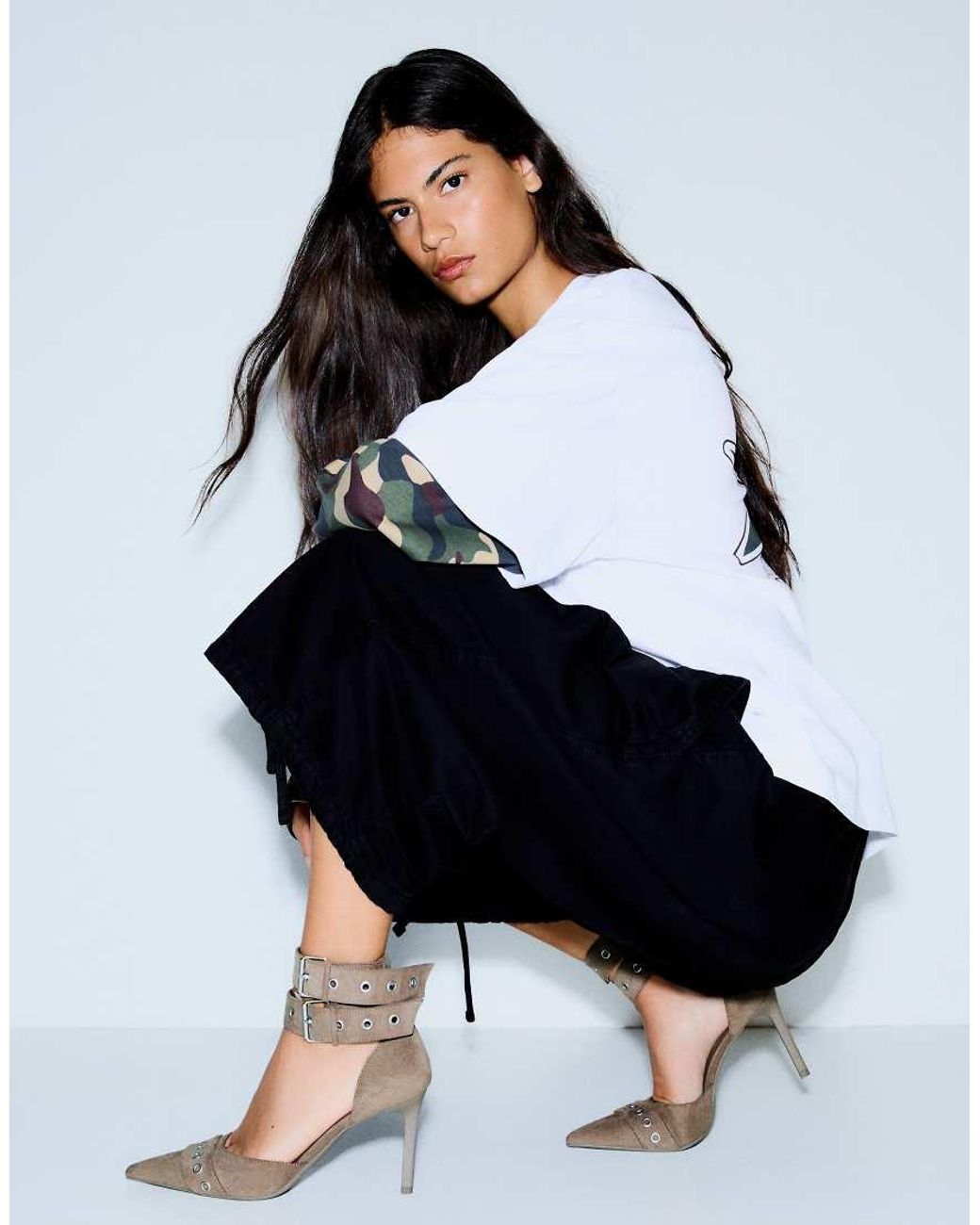 Bershka Gray Multi-buckle Strap Heeled Shoes