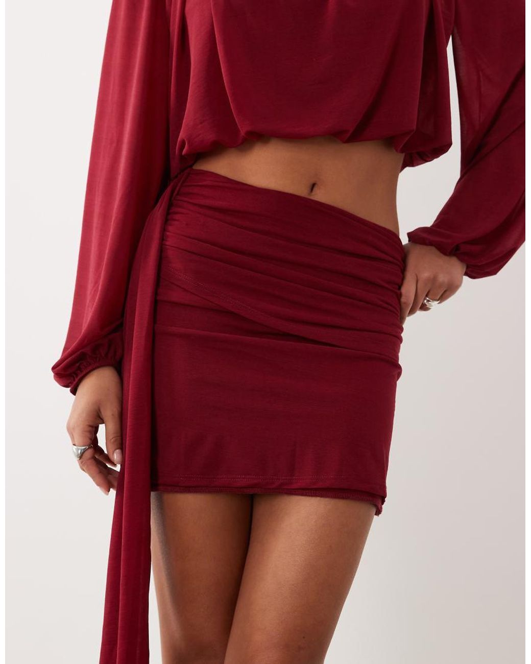 ASOS Red Co-Ord Semi Sheer Drape Detail Mini Skirt