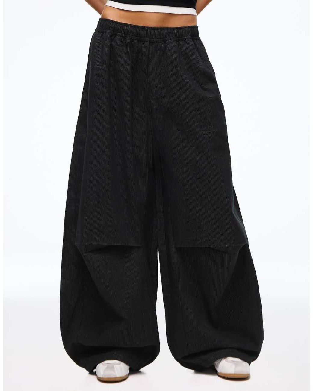 Bershka Black Checked Barrel Trousers