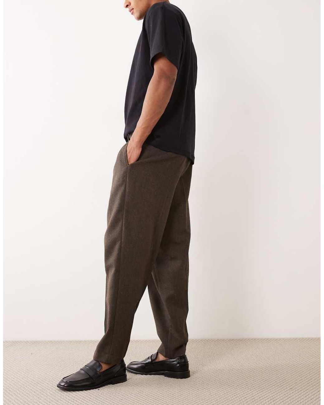 ASOS Black Tailored Oversized Tapered Trousers With Wool for men
