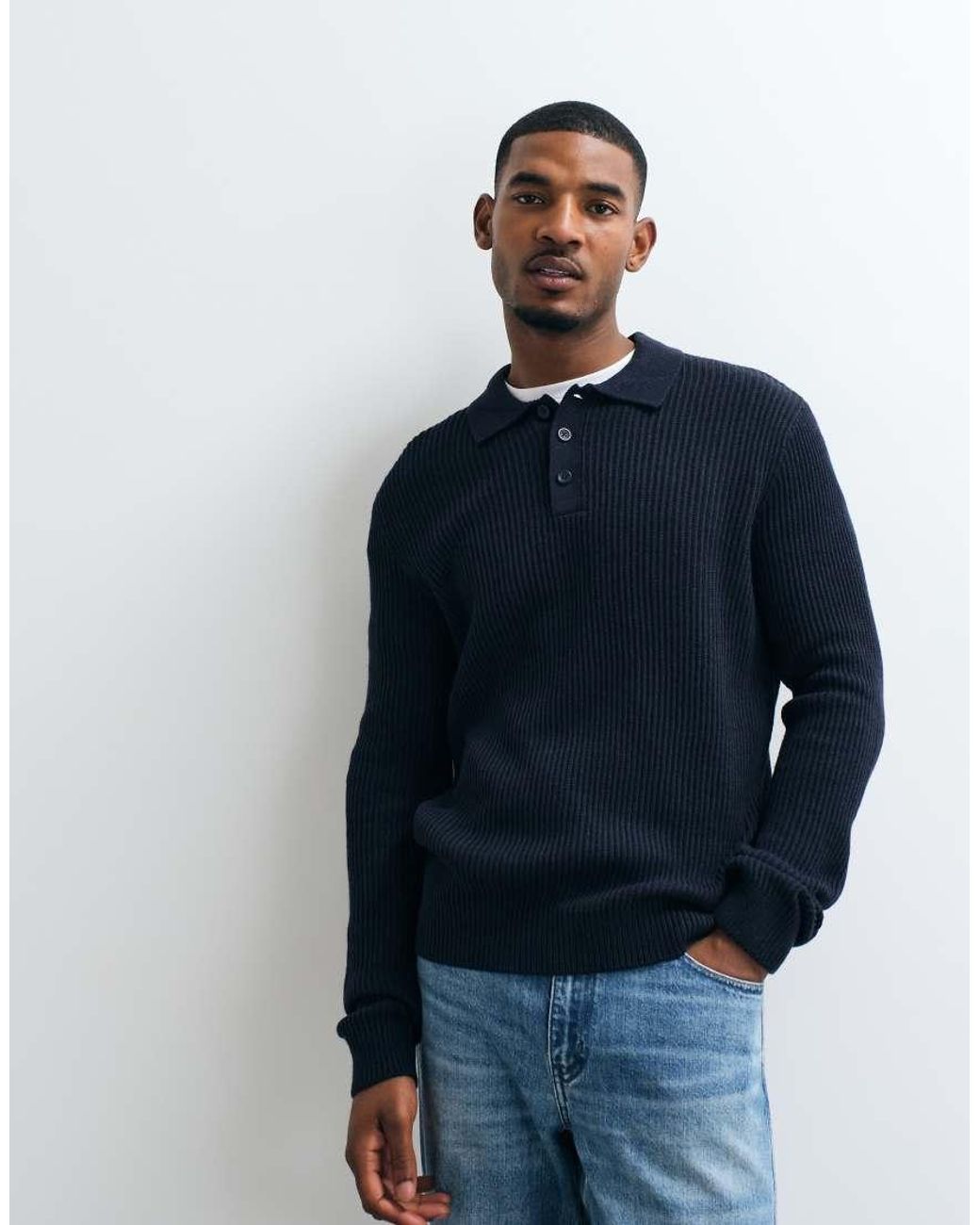 Jack & Jones Fijn Geribbelde Polotrui in het Blue voor heren