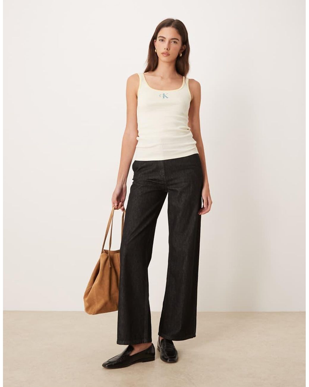 Calvin Klein White Monologo Scoop Neck Rib Tank Top
