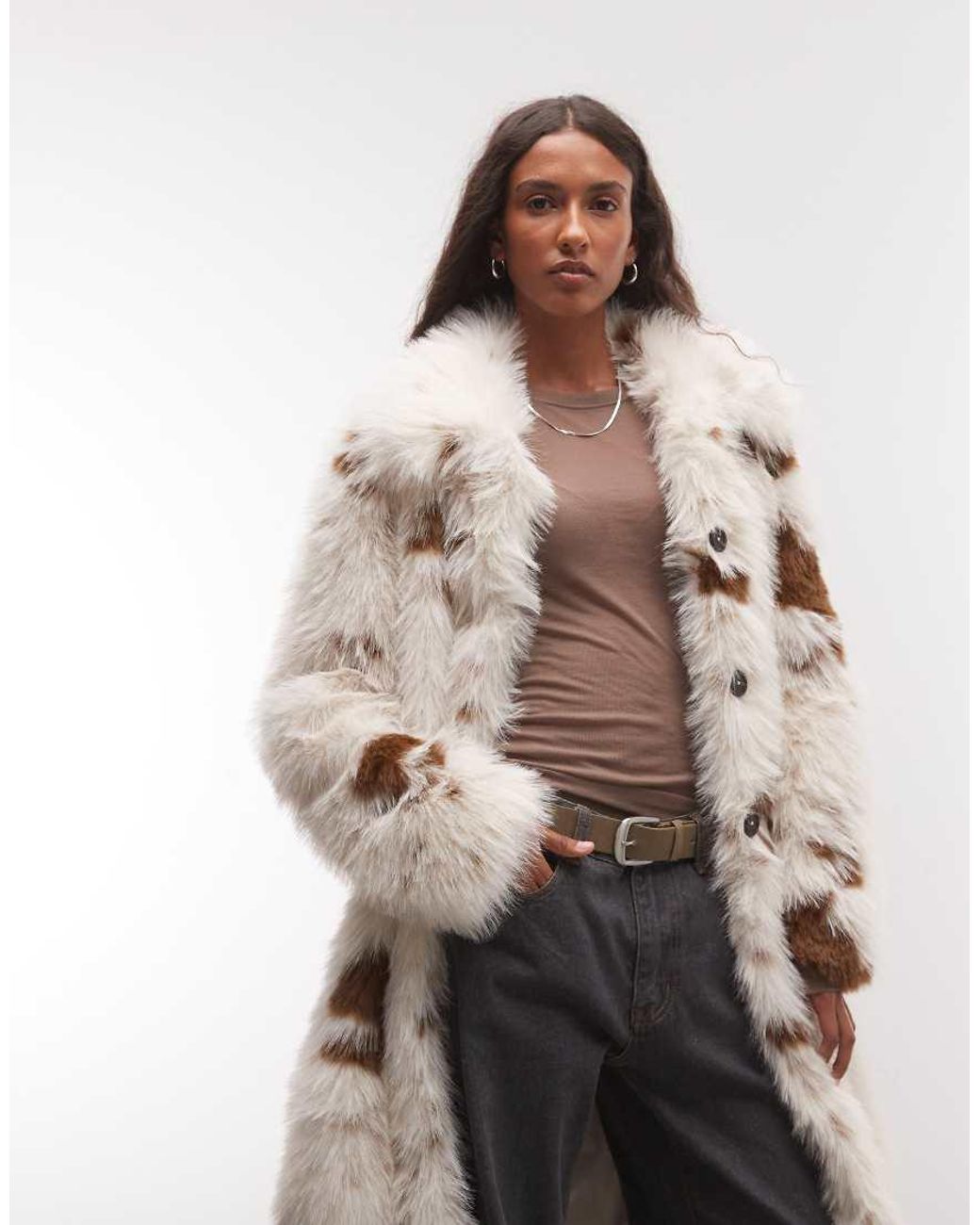 Reclaimed Vintage Natural Mid Length Faux Fur Coat