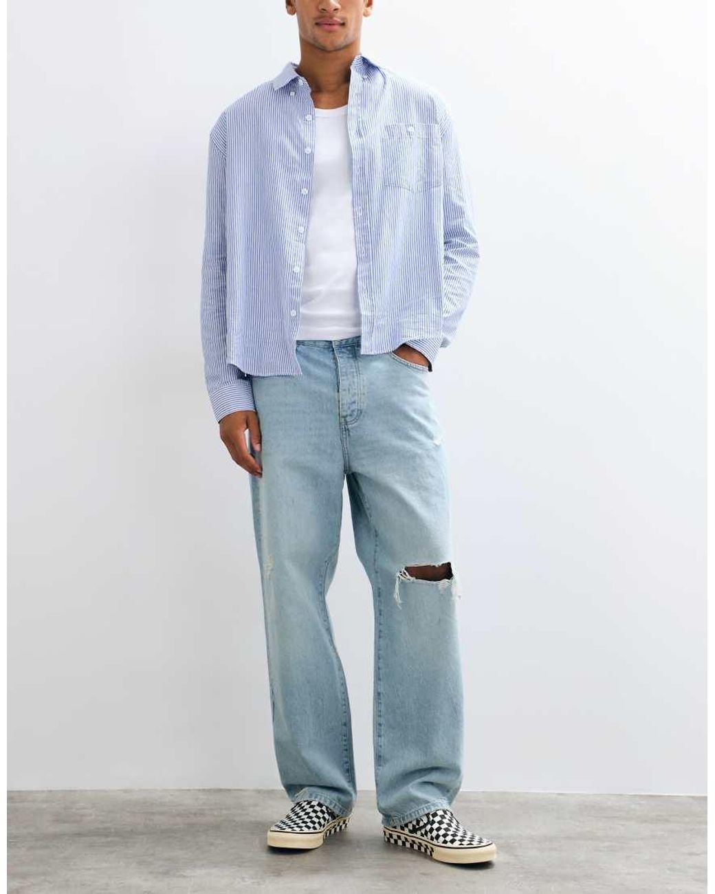 Only & Sons Blue Fade Loose Fit Distressed Jeans for men