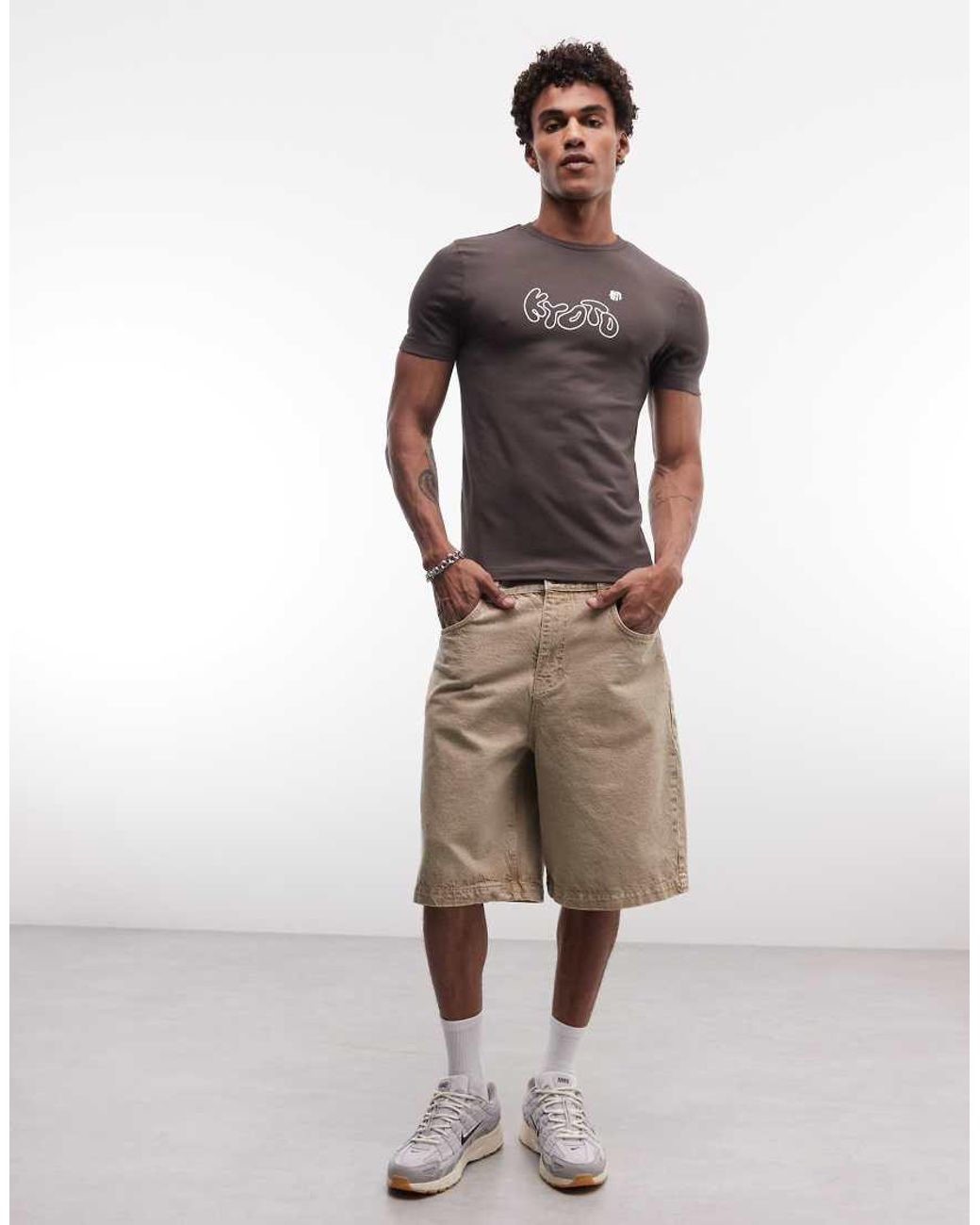 ASOS Brown Muscle T-shirt With Kyoto Bubble Chest Graphic for men