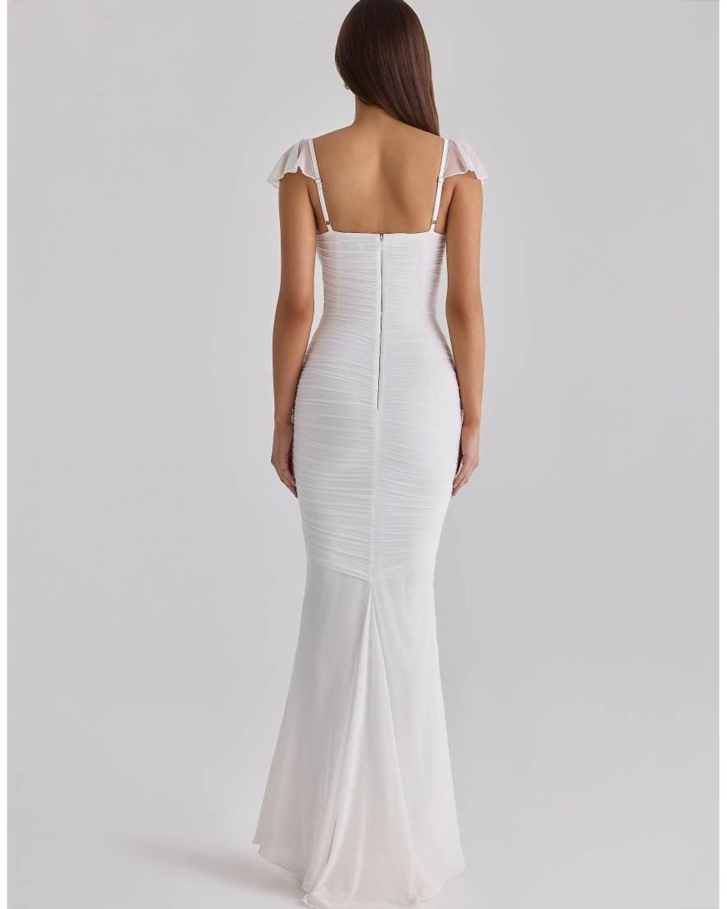 House Of Cb White Antonella Gathered Mesh Maxi Dress