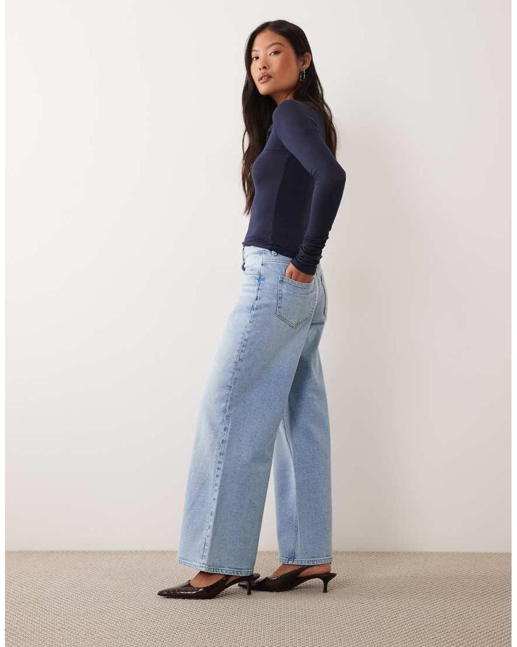 Vero Moda Blue Sandie Mid Rise Wide Leg Stretch Jeans