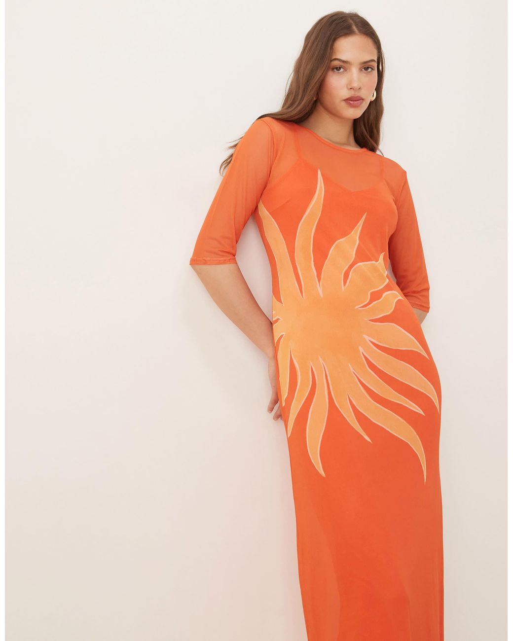Never Fully Dressed Orange – midaxi-kleid aus netzstoff mit sunburst-farbverlauf