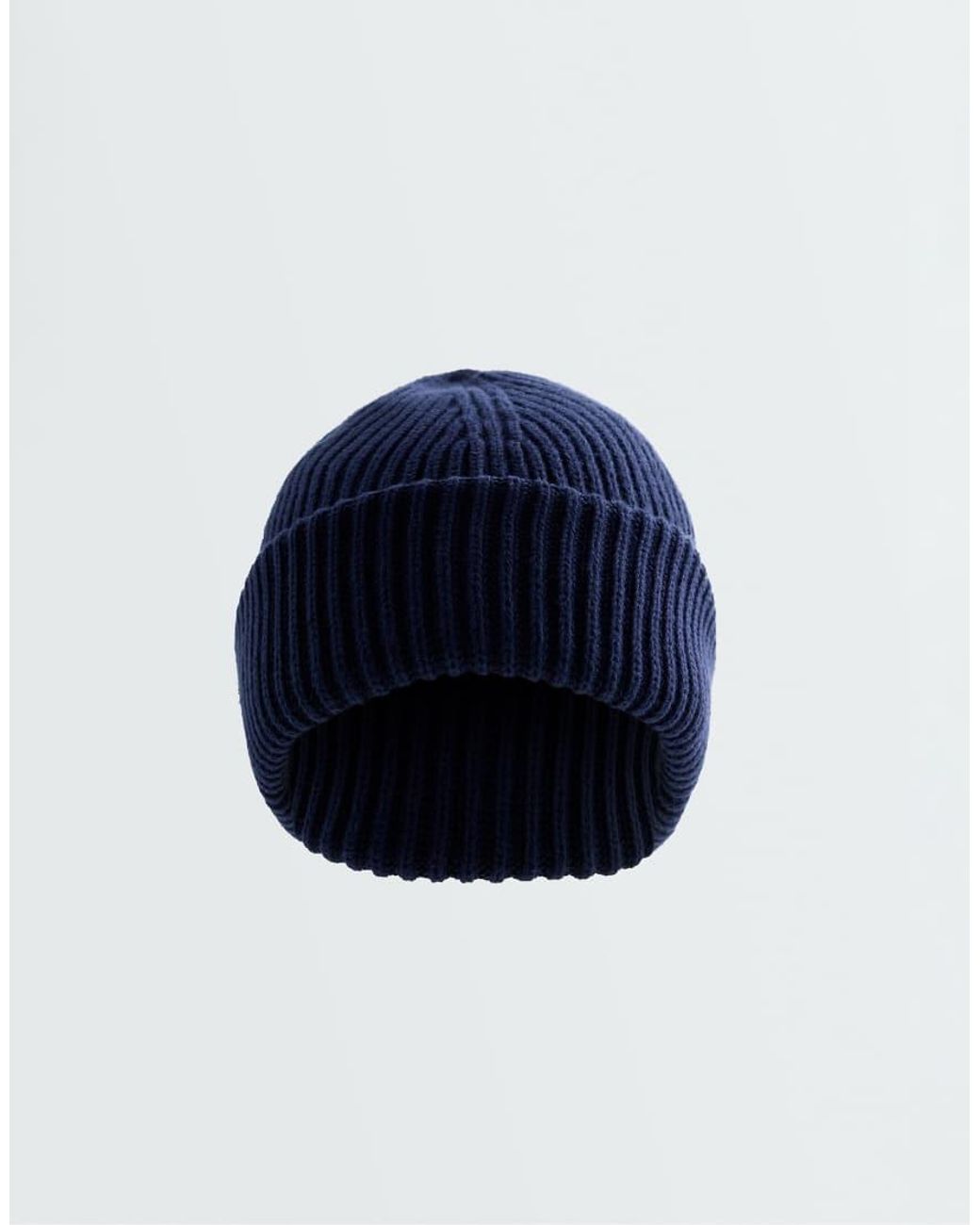 Oysho Blue 100% Cotton Ribbed Beanie