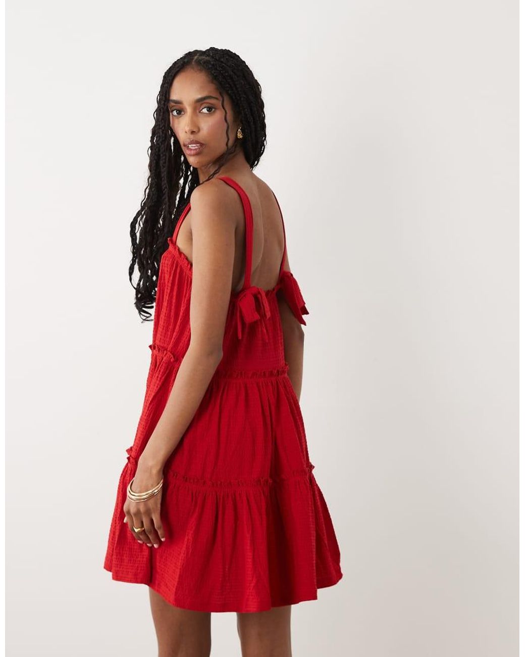 Miss Selfridge Red Tie Shoulder Tie Smock Mini Dress