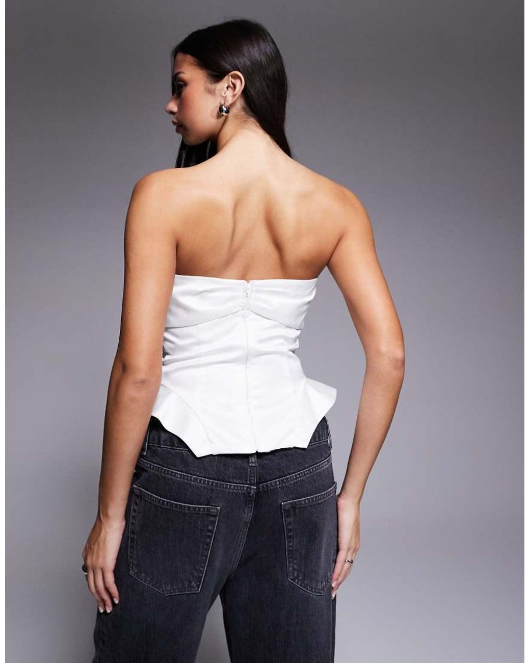 ASOS Gray Bonded Satin Corset Top With Velvet Bow
