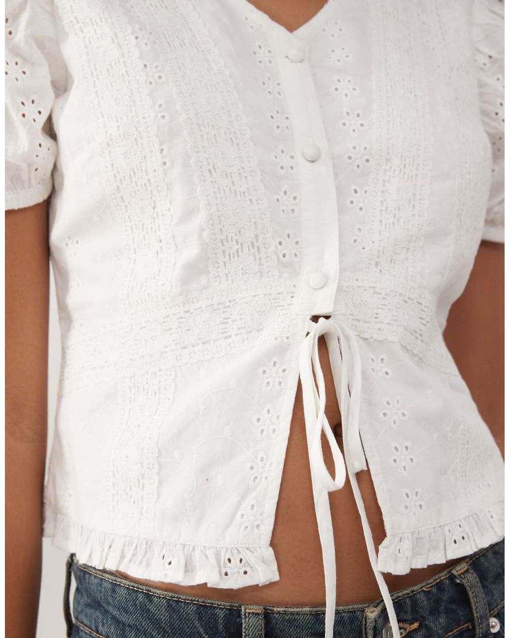 Reclaimed Vintage White Top With Puff Sleeves And Split Front