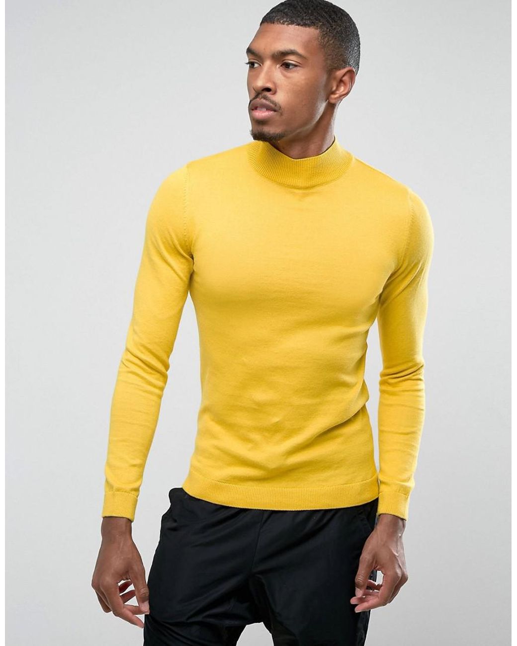 ASOS Turtleneck Muscle Fit Sweater In Mustard in Yellow for Men | Lyst