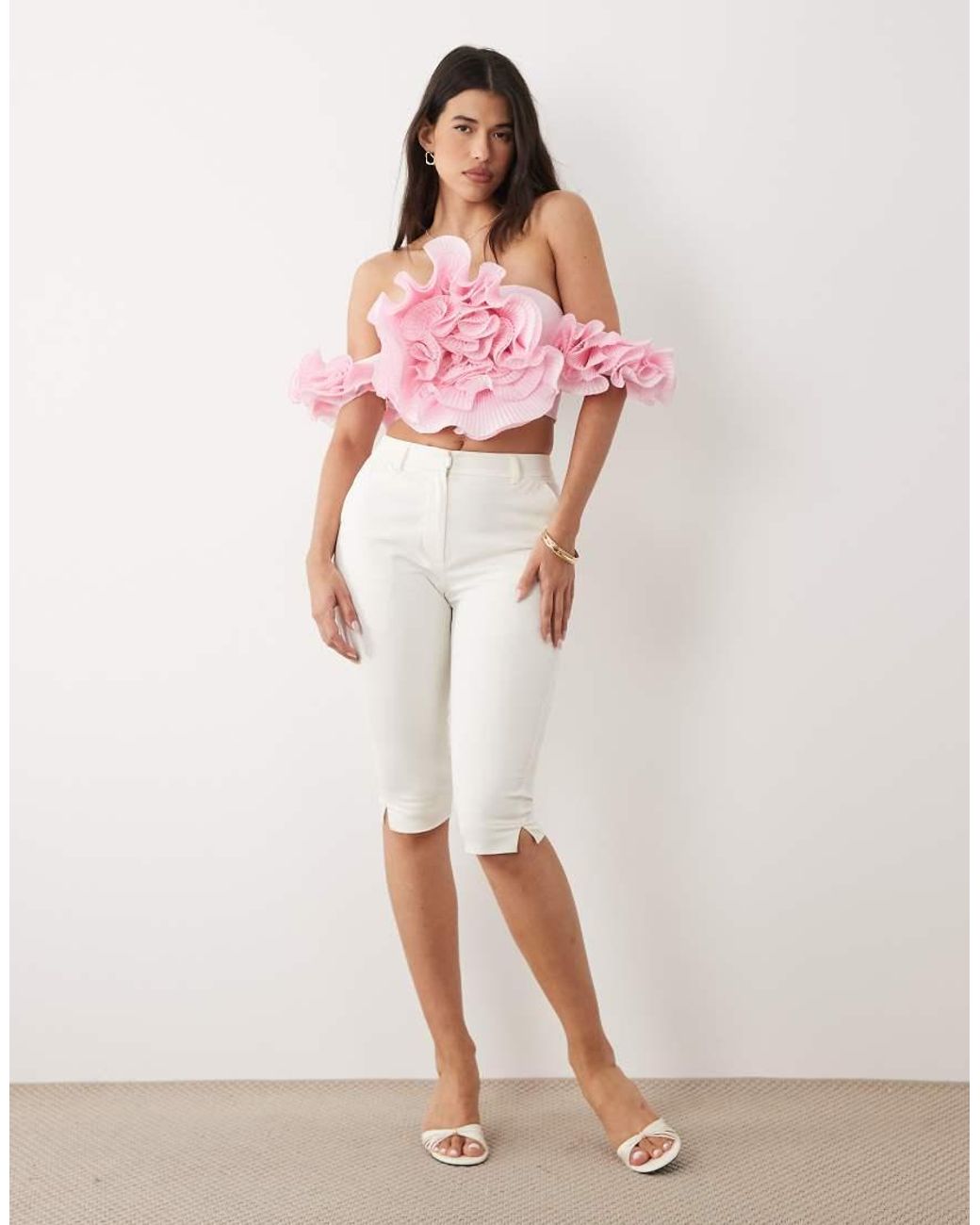 ASOS Pink Off The Shoulder Top With 3d Flower Detail