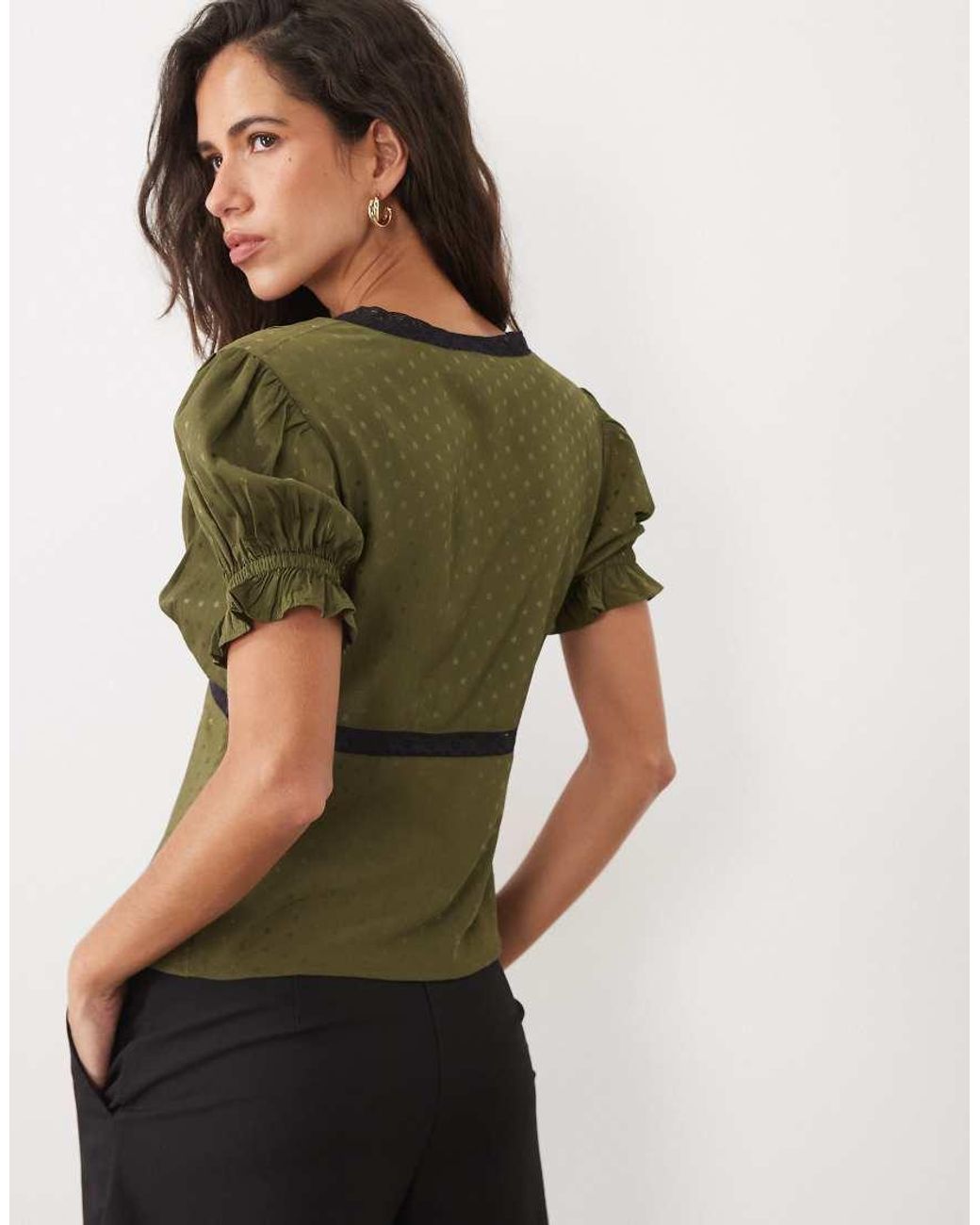 Wednesday's Girl Green Cap Sleeve Satin Top