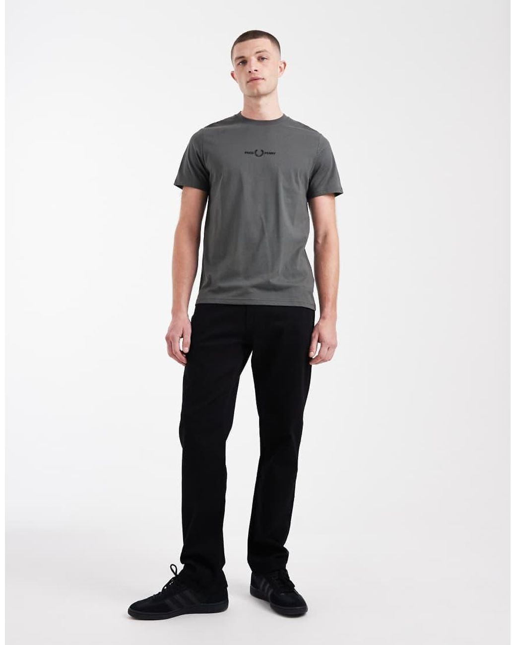 Fred Perry Gray Embroidered Central Logo T-shirt for men