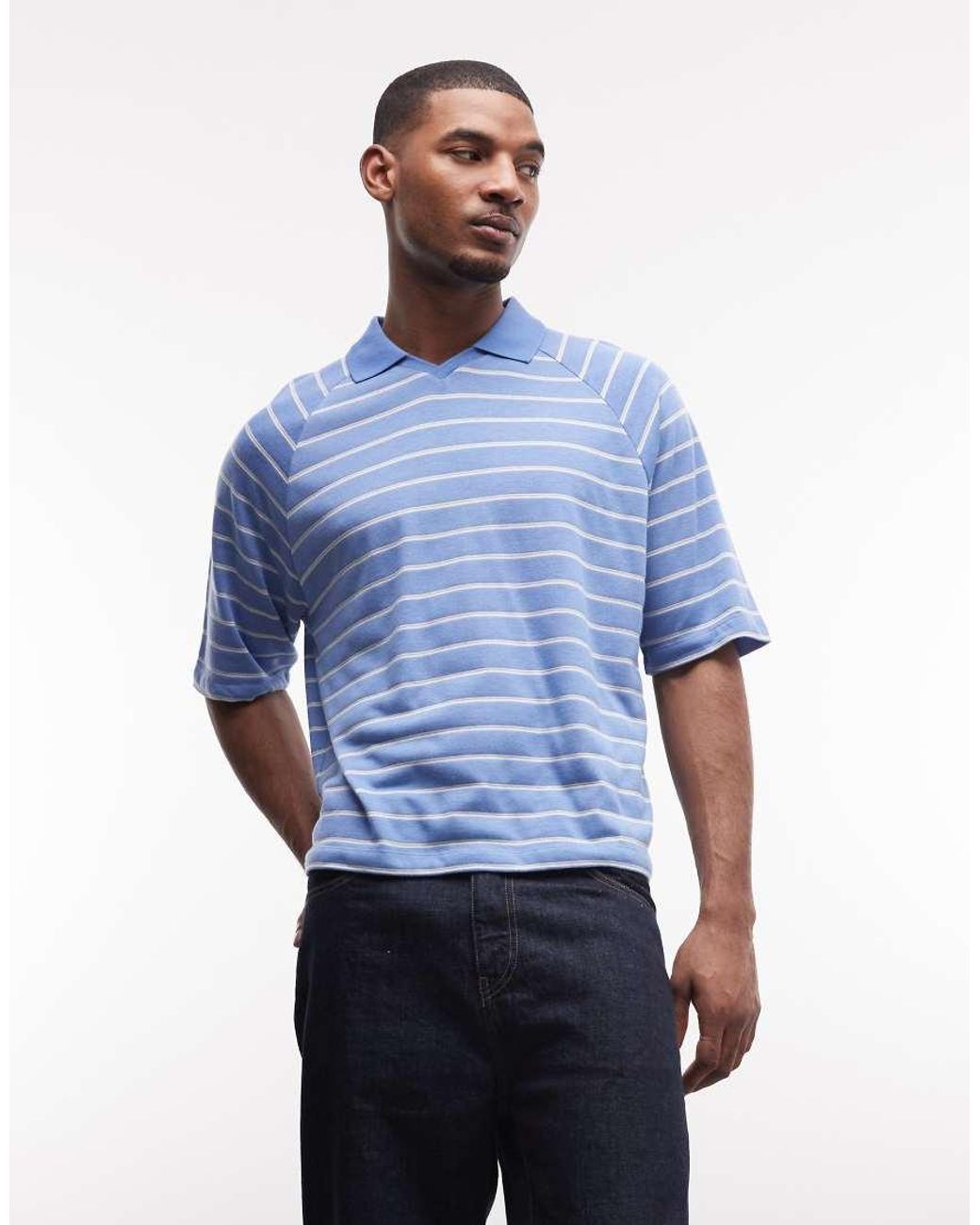 ASOS Blue Boxy Oversized Polo for men